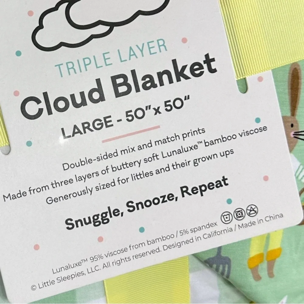 New Little Sleepies Easter Cloud Blanket RARE Bunny Carrot Garden Lg Reversible